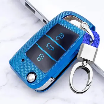 

Carbon Fiber Texture Key Fob Cover Holder TPU Key Shell Case Skin Keychain Keyring Full Protection for VW Volkswagen Golf MK7