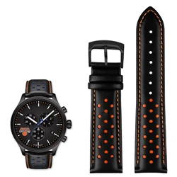 Genuine Leather Stitched Watch Strap - Black, Blue, and Red Options - 22mm (Orange - black)