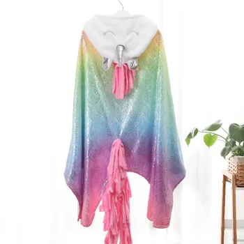 

Simanfei Unicorn Hooded Blanket Shawl Flannel Colorful Kids Adult Soft Travel Throw Wearable Wool Blanket Hoodie For Sofa Decor