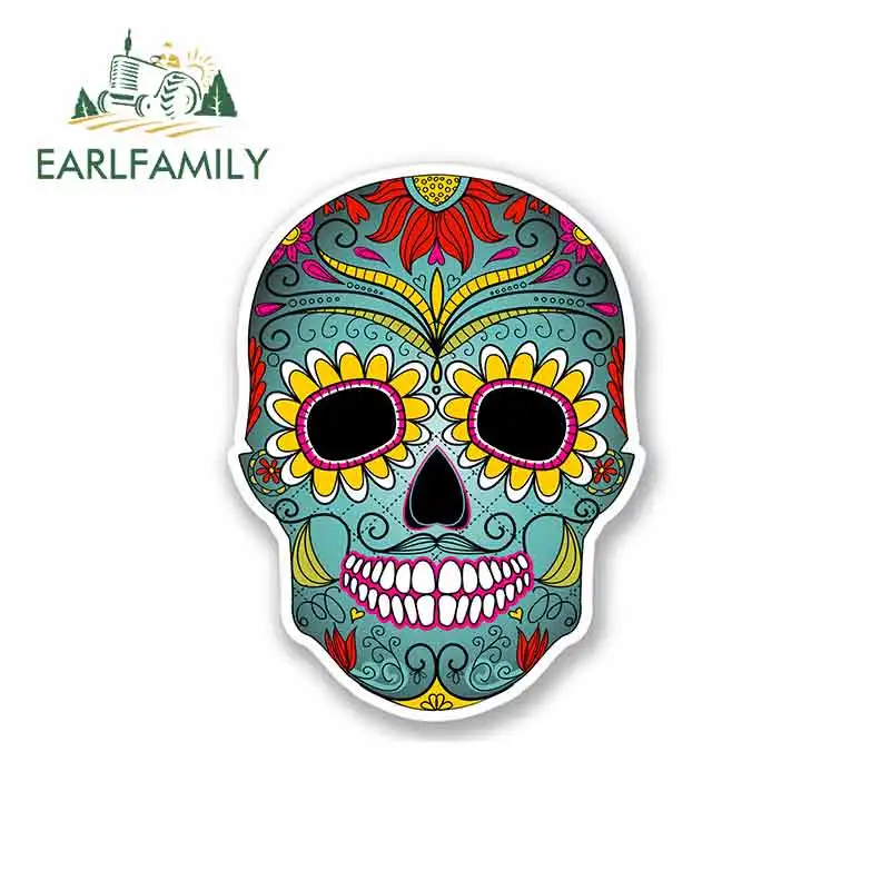 

EARLFAMILY 13cm x 13cm for Mexican Sugar Skull Car Stickers Door Protector Vinyl JDM Bumper Trunk Truck Graphics Sunscreen