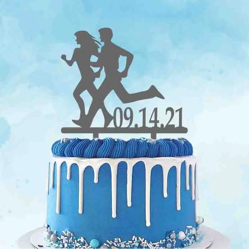 

Персонализированные парные беговые торты Topper Custom Date Mr & Mrs для бега силуэт для свадьбы