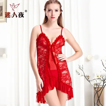 

Cross Border Electricity Supplier Supply of Goods Transparent Lace Set Sexy Pajamas Strapped Dress 8248