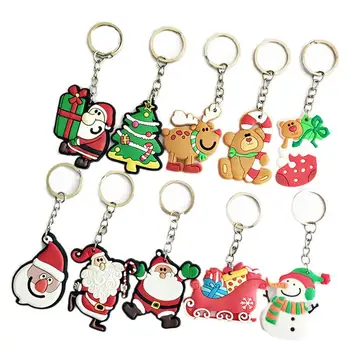 

10 pcs Christmas Theme Keyrings Soft Lovely Cartoon Pendants Creative Decor for Car Key Bag Purse Gifts