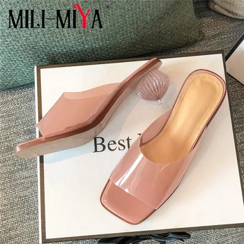 

MILI-MIYA Fashion Women PVC Sandals Slip-On Peep Toe Strange Heels Solid Color Dress Summer Shoes Big Size 34-41 For Ladies