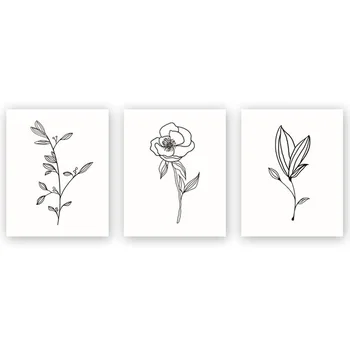 

NEW-Abstract Flower Art Print Black&White Art Wall Painting Canvas Poster for Modern Unframed Set of 3(8inch X10inch )