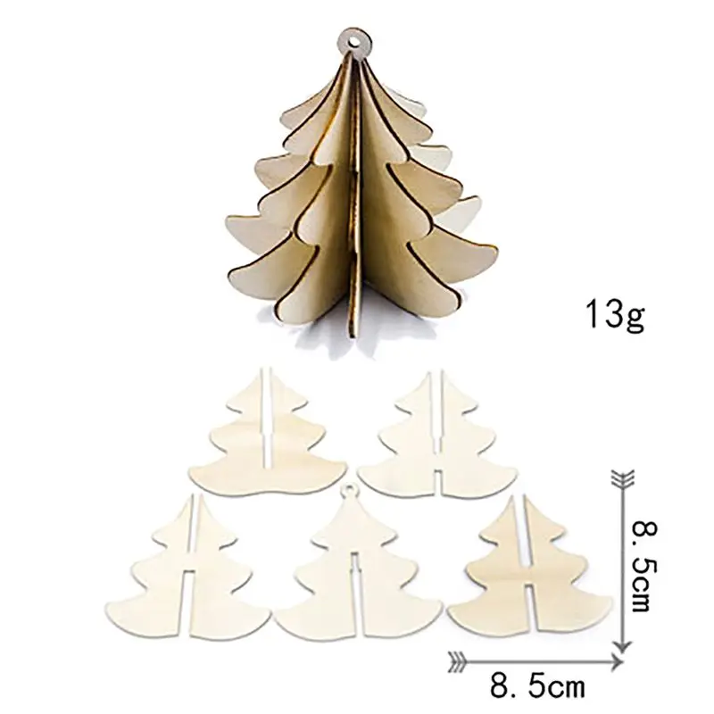 5 шт. деревянные кусочки DIY 3D рождественские подвески с подвеской для рождественской елки или украшения для дома, вечерние, праздничные