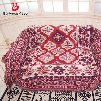 

Bubble Kiss 2020 Ethnic Style Blanket Red Cotton Geometry Blankets For Beds Home Bed Cover Throw Blanket Office Siesta Blanket