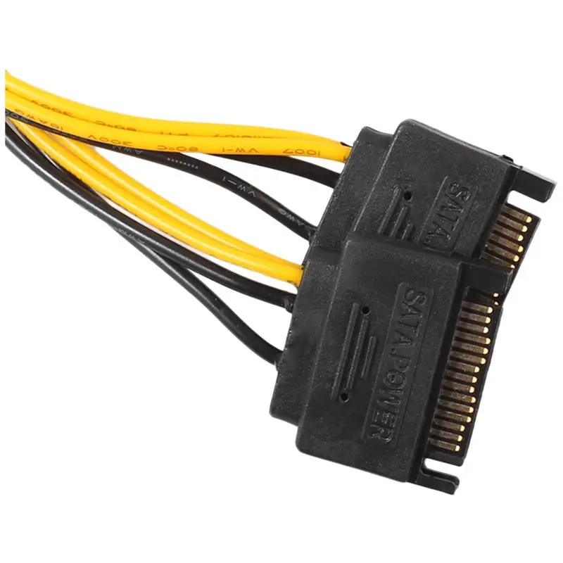 Двойной 15Pin SATA штекер PCIe 8Pin(6+ 2) Мужской кабель питания для видеокарты
