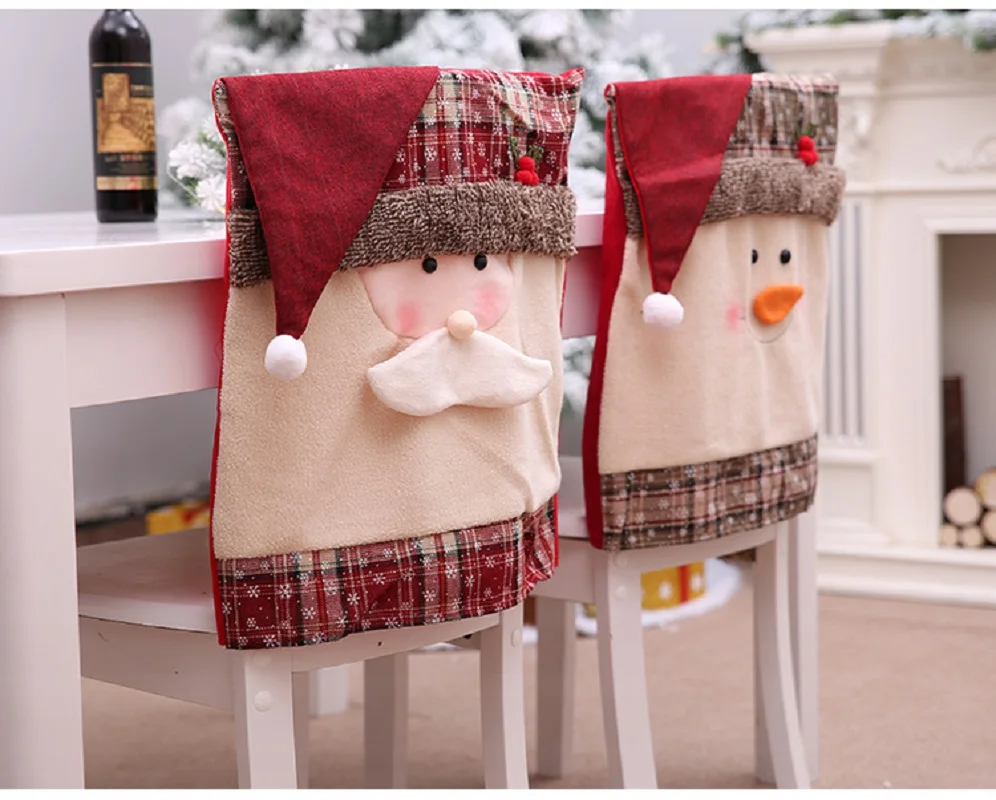 

Santa Claus Cartoon Print Chair Set New Christmas Seat Decoration Set Fabric Christmas Stool Decoration Home Supplies