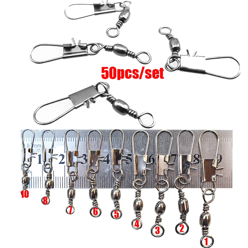 50pcs/set Fishing Connector Pin Bearing Rolling Swivels Interlock Snap Fishing Lure Connector Accessories