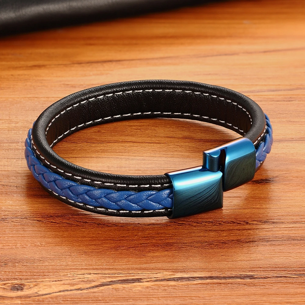 Leather Combination Stitching Simple Buckle For Stainless Steel Leather Men's Bracelet