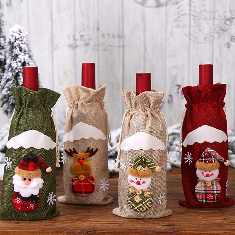 

Christmas Table Decor Red Wine Covers Christmas Santa Tree Bottle Cover Bag Sets Bottle Decor For New Year Xmas Dinner Party