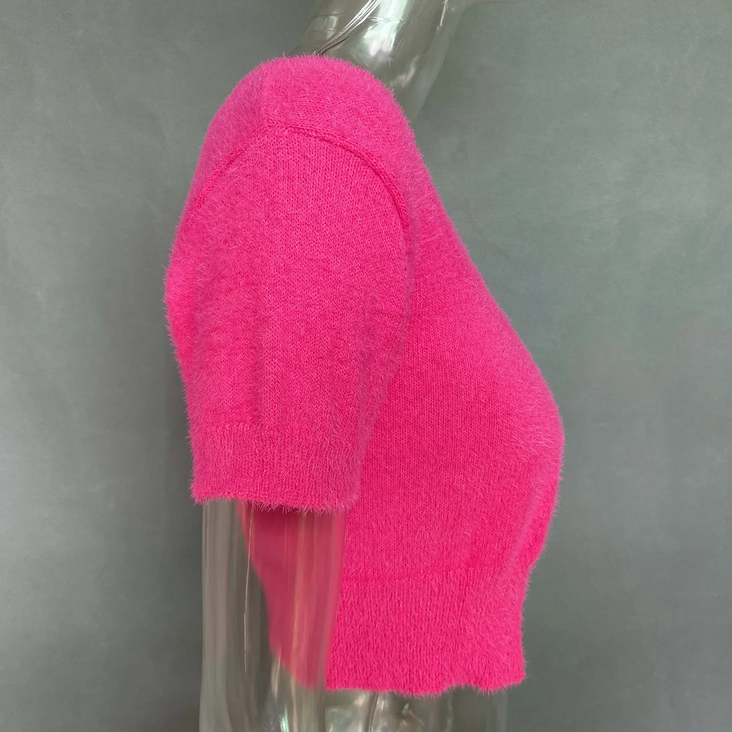 Cárdigan corto elegante, suéter de manga corta de punto de mohair, camisetas sin mangas con letras y cadena para mujer, novedad 2025