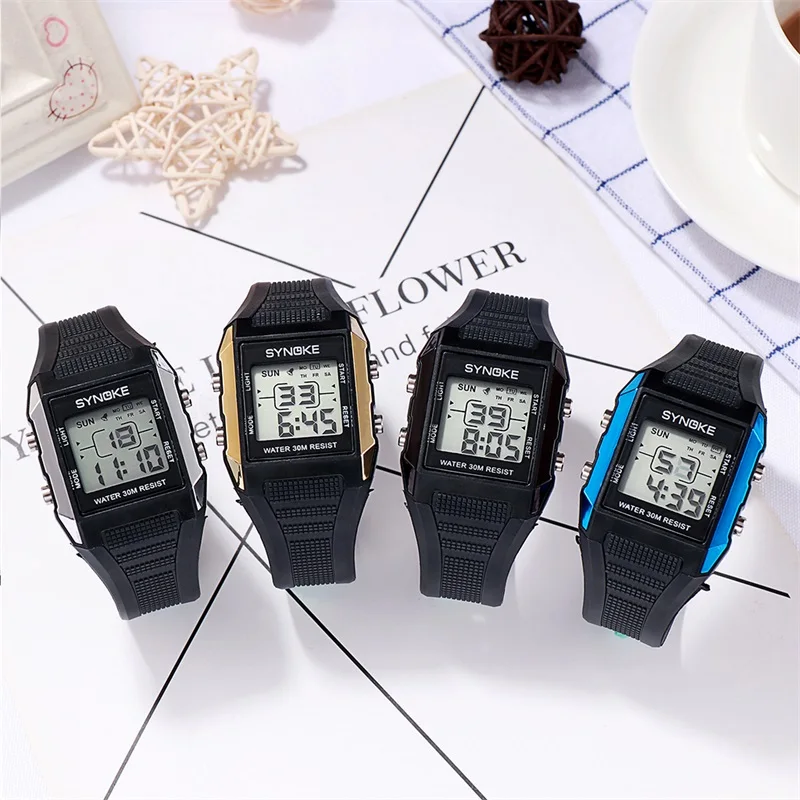 SYNOKE детские цифровые часы спортивные модные водонепроницаемые светодиодный Секундомер с хронографом подарки для мальчиков детские цифровые часы для студентов