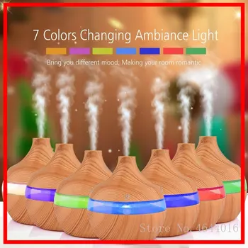 

electric humidifier aroma oil diffuser ultrasonic wood air humidifier USB cool mini mist maker LED lights for home office