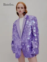 

2022 New Arrival Spring and Autumn Women Long Glossy Sequins Blazers