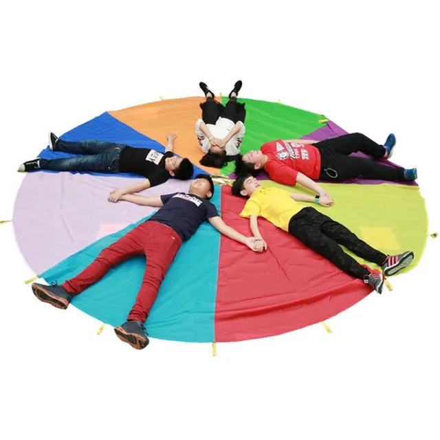 Hot Diameter 2M Child Kid Sports Development Outdoor Rainbow Umbrella Parachute Toy Jump-sack Ballute Play Parachute 8 Bracelet 6