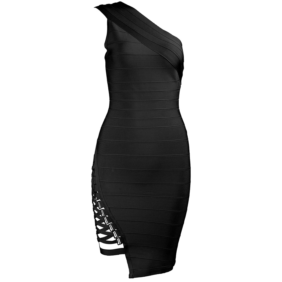 Женское Открытое платье без рукавов на одно плечо, на шнуровке, цвета хаки, черный, облегающее, вечерние, знаменитостей, Бандажное, рождественское платье, Vestido - Цвет: Черный