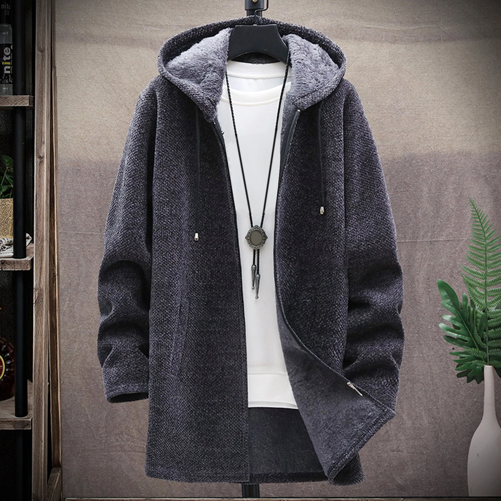 Winter Warm Jacket Men Coat Casual Coat Knitted Coat Autumn Winter Long Sleeve Plush Liner Sweater Zipper Knitted Coat680_voghion.com