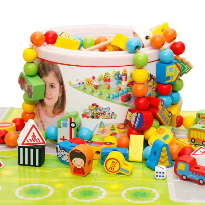 

82pcs Wooden Building Blocks Car Shape Beads DIY Wood Beads Toys Traffic scene blocks Children's Jewelery Making Utilities toys