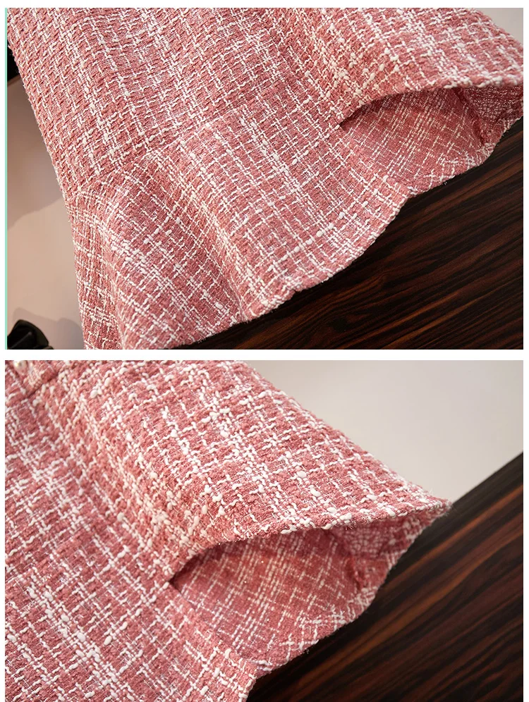 New fashion week Autumn Elegant Women pink Sexy Knitted Pullover Sweaters top+ ladies tweed strap dresses vestido 2pcs Set suit
