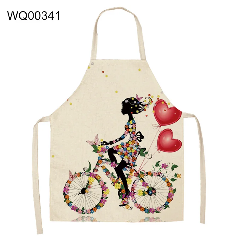 Cotton Linen Flower Butterfles Girl Printed Kitchen Aprons for Women Home Cooking Baking Bib Pinafore 68x49cm/49x40cm 6 colors