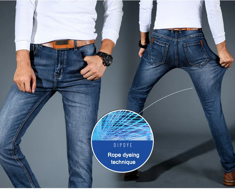 Spring Autumn 2021 Men's Smart Elastic Jeans Business Fashion Straight Regular Stretch Denim Trousers Men Jeans Plus Size 28-40