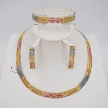 

High Quality Ltaly 750 Gold color Jewelry Set For Women african beads jewlery fashion necklace set earring jewelry