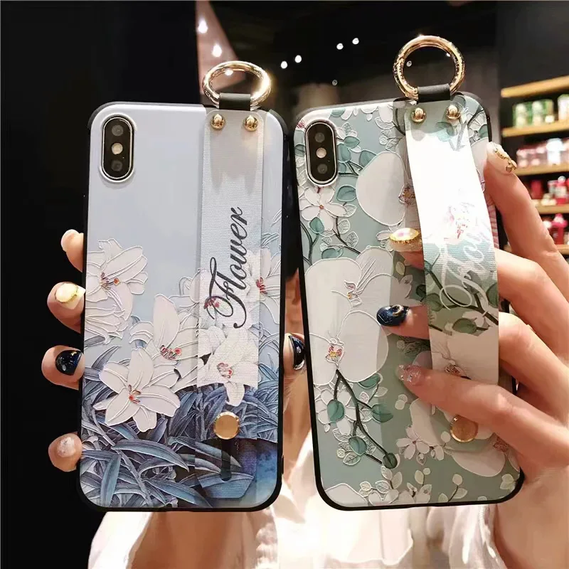 

Flowers Wrist Strap Phone Case For Xiaomi Redmi Note 7 5A prime 4X K20 5 6 Pro case For Xiaomi Mi 8 Mi9 9t pro A1 A2 5X 6X Cover