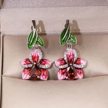Fashion Flower Zircon Earrings for Women Female Jewelry Earrings