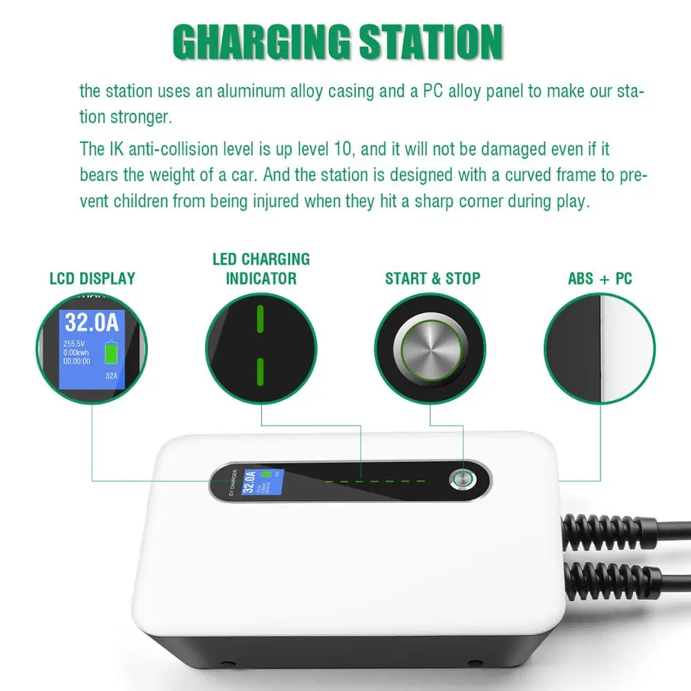 Type 1 wallbox 7kw sae j1772 EV Car Charger Electric Vehicle Charging Station 32A 1 Phase EVSE Level 2 20 feet for Tesla EV Cars