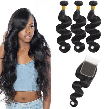 

Peruvian Hair Bundles with Closure Body Wave Bundles with Closure Non Remy Human Hair Weave Bundles with Closure