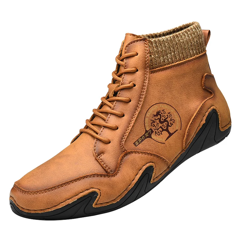 2020 Handmade Autumn Winter Leather Male Shoes Adult High Top Sneakers For Men Classic Stylish Casual Designer Walking Footwear | Обувь