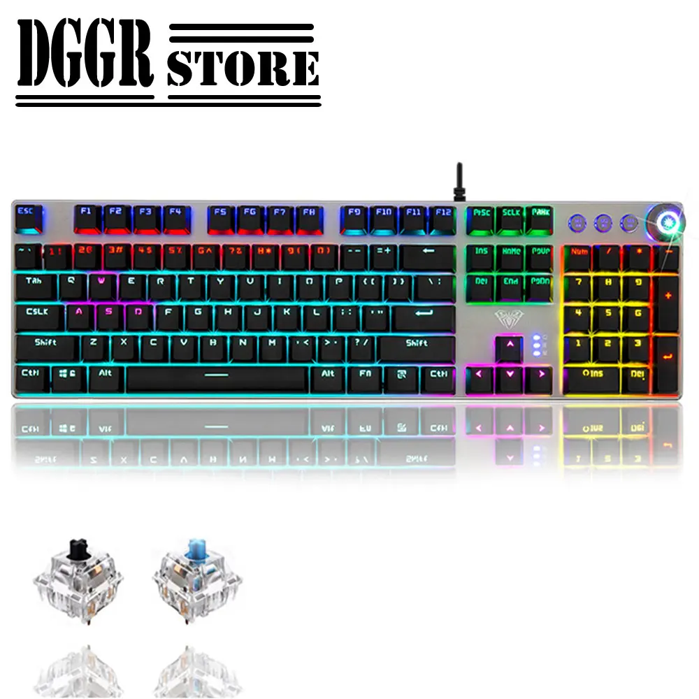 Проводная игровая механическая клавиатура синий и черный переключатель 104