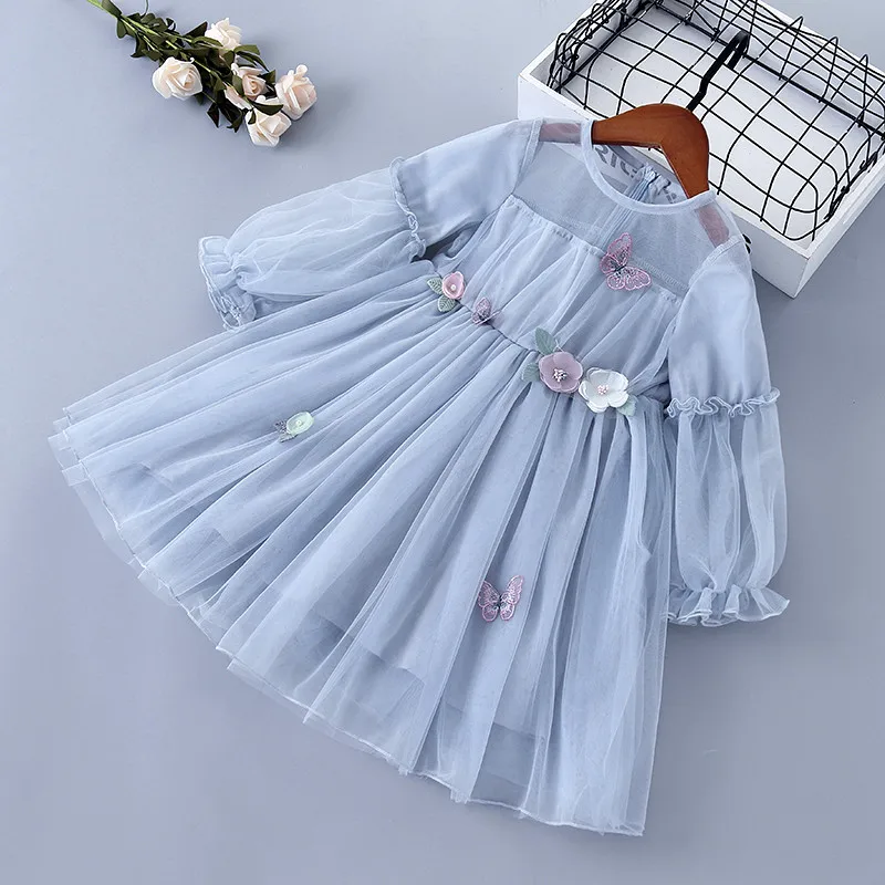 Anos de Alta Vestido de Princesa Qualidade Primavera Menina Vestido 2020 Novo Laço Chiffon Flor Drapeado Ruched Crianças Roupas 3-7 5 High Quality Mamãe e Bebê