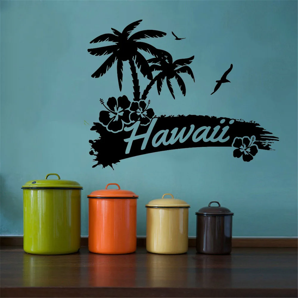 

Hawaii Landscape Vinyl Wall Sticker Palms Birds Beach Removeable Decal Living room Salon Bedroom Decoration