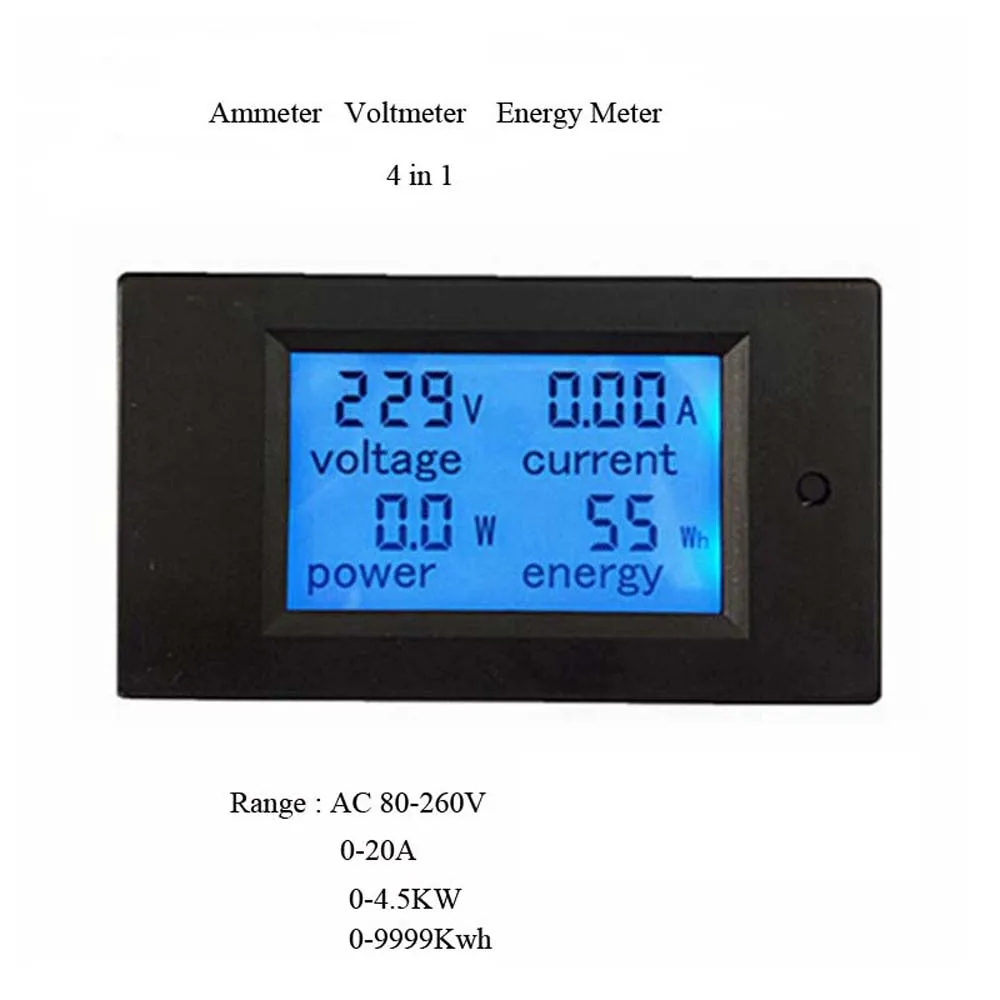 4 в 1 метр Напряжение Ток Мощность счетчик энергии датчик переменного тока 80-260 В/20А вольтамперметр, Вт измеритель мощности