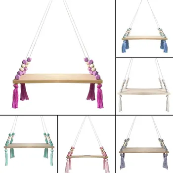 

Children Bedroom Organizer For Toys Wooden Shelves DIY Wood Beads Wall Shelf Storage Organizer Shelves Home Decorations #5
