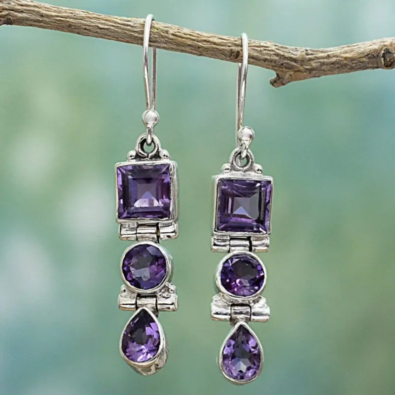 Imixlot Korean Elegant Purple Crystal Drop Earrings For Women Fashion Party Water Dangles Pendientes Jewelry | Украшения и