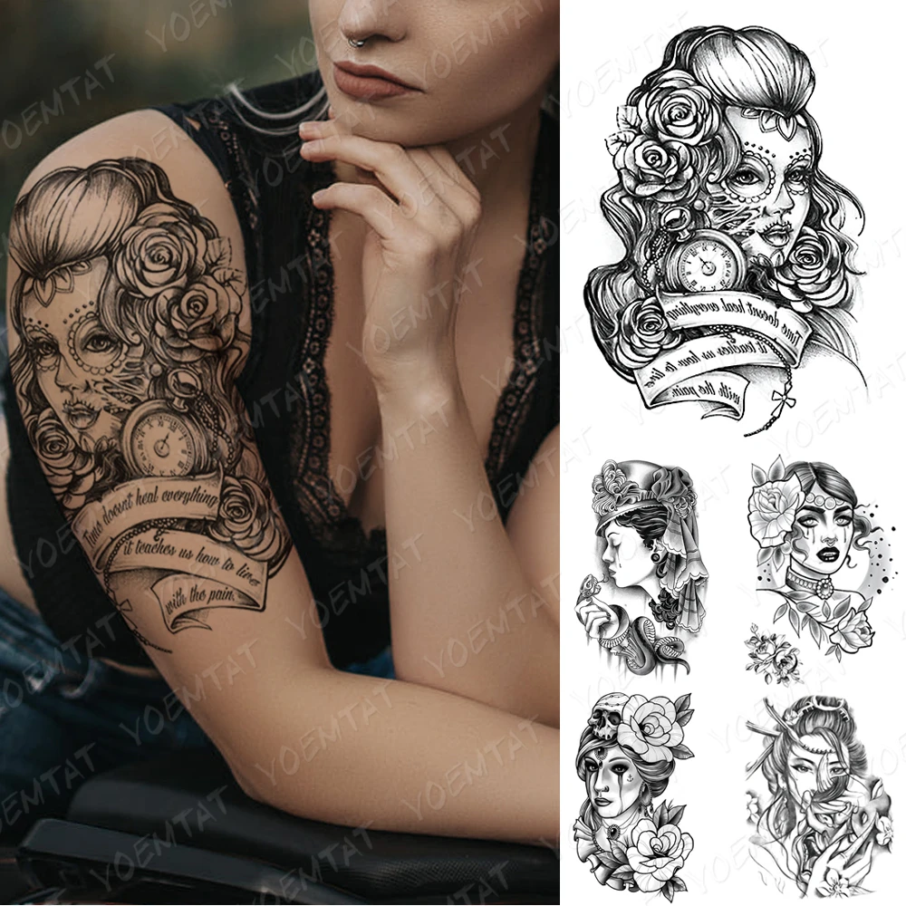 Tatouage Catrina Et Tête De Mort Tatouage Temporaire Imperméable, Autocollant Catrina, Jour Des Morts,  Tatouage Flash, Beauté, Portrait De Fille, Bras D'art Corporel, Faux  Tatouage Pour Femmes Et Hommes - Temporaire Tatouages - AliExpress
