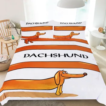 

Cartoon Orange Dachshund Dog Bedding Set Bedroom Decor White Background HypoallergenicZippe r 1PC Duvet Cover with Pillowcases