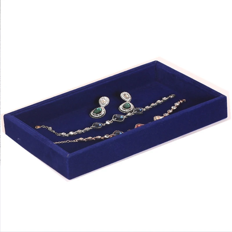 New Velvet Jewelry Flat Trays Box Earring Rings Storage Box Jewelry Case Display Convenient Charming Women Rings Trays Makeup 