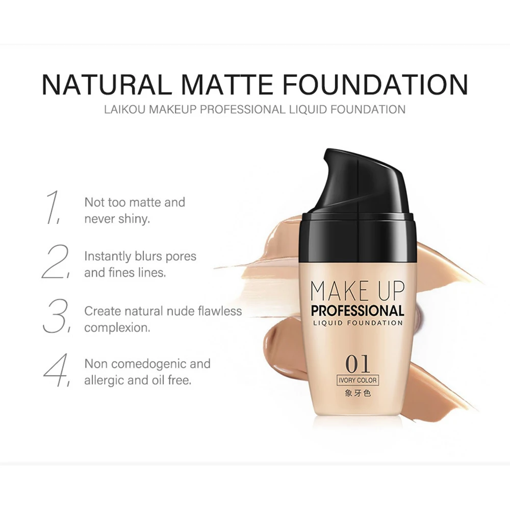 

Professional Coverage Liquid Foundation Face Base Makeup Natural Color Concealer Whitening Lasting Primer Makeup Oil Control