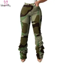 Женские камуфляжные джинсы с высокой талией и с рюшами, с карманами, сексуальные женские брюки, камуфляжные эластичные облегающие джинсы, брюки