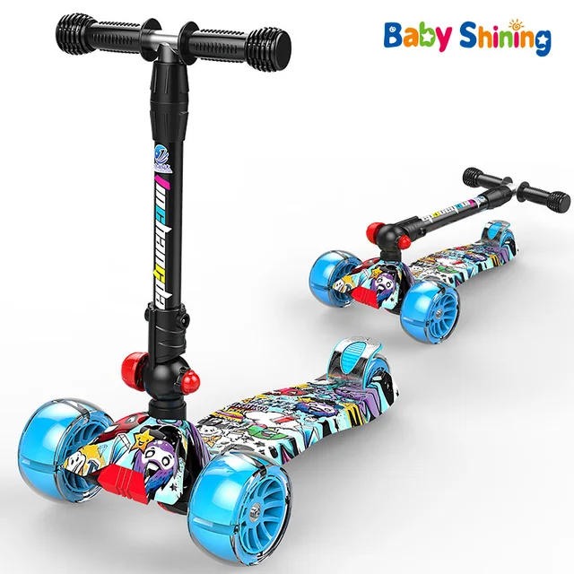 Baby Shining Children Scooter Foldable Adjustable Height Easy Turning 3 Wheel Scooter Kids Boys Girls Flashing Wheels 1