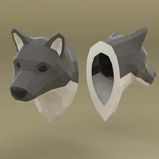 

Gray Wolf Head 3D Paper Model Geometry Hand-made DIY Paper Cutting Domestic Ornaments Creative Toy