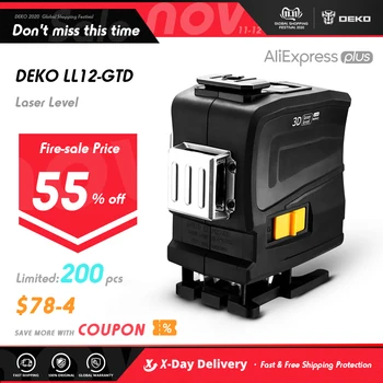 

DEKO LL12-GTD 12 Lines 3D Green light Horizontal and Vertical Lines Laser Level with Remote Control Self-Leveling High-Precision