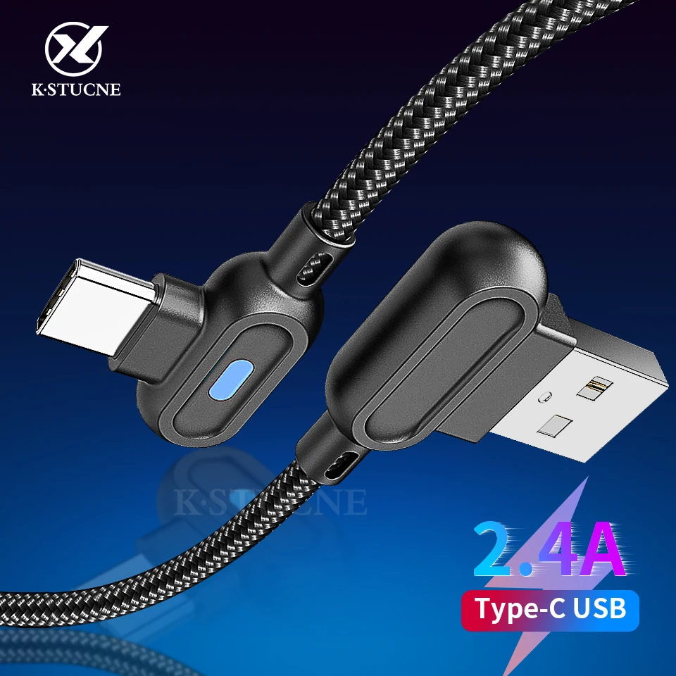 Кабель USB Type C 2 м для Xiaomi Redmi Note 8 7 Pro кабель быстрой зарядки 90 градусов Samsung S8 S9 9 Plus