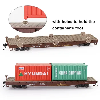 2pcs HO Scale 1:87 52ft Flat Car Model Trains Wagon Carriage C8741 Railway Layout