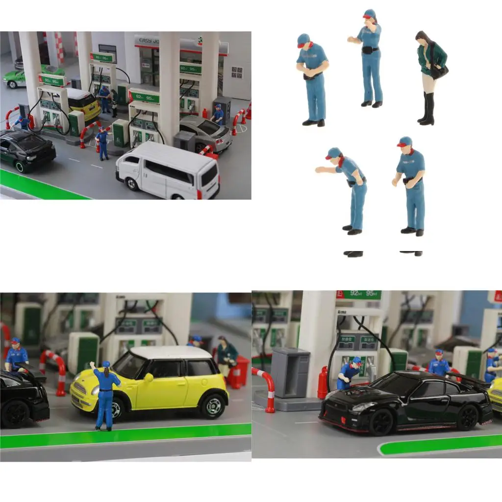 1:64 Scale Hand Painted Miniature Model Figures Gas Station Layout Diorama 4